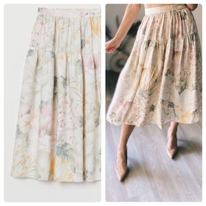 H&M Linen Blend Skirt Midi Pastel Floral New